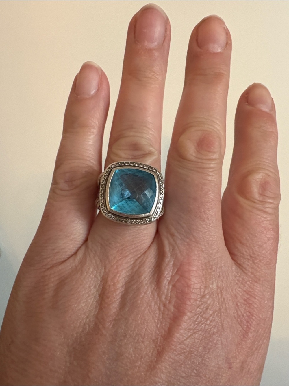 David Yurman Authentic Albion 17mm Blue Topaz Diamond Halo Sterling Silver | 7 - Picture 10 of 11